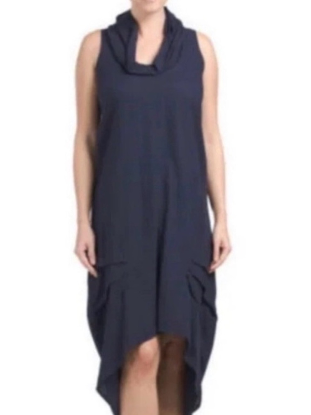 Cynthia Rowley Linen Blend Cowl Neck Hi-Low Maxi Dress Navy Blue Size XL